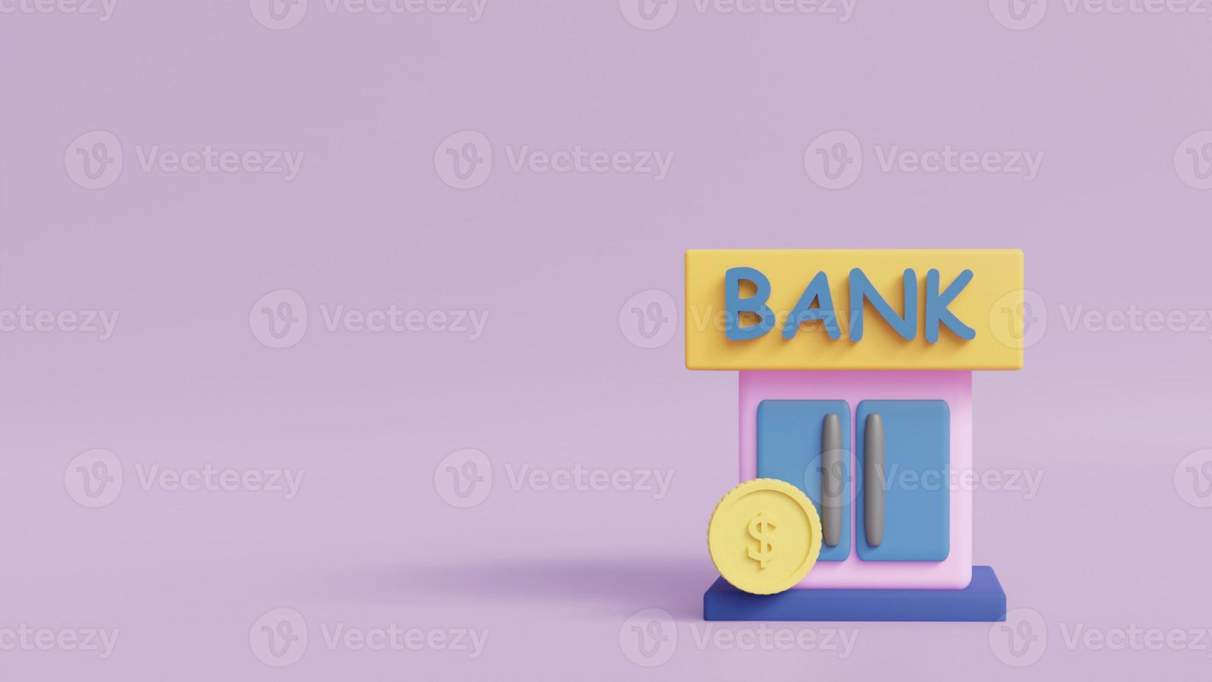 bank en munt concept tonen financiën, investering, zakelijke.kopie ruimte. 3d weergave. foto