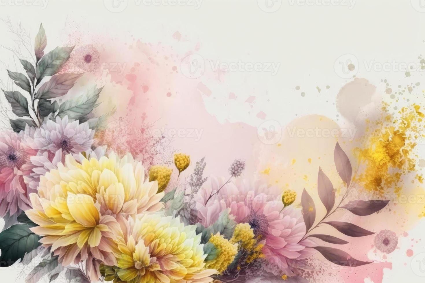 waterverf illustratie pastel bloemen, Aan wit achtergrond, voorjaar concept,, generatief ai foto