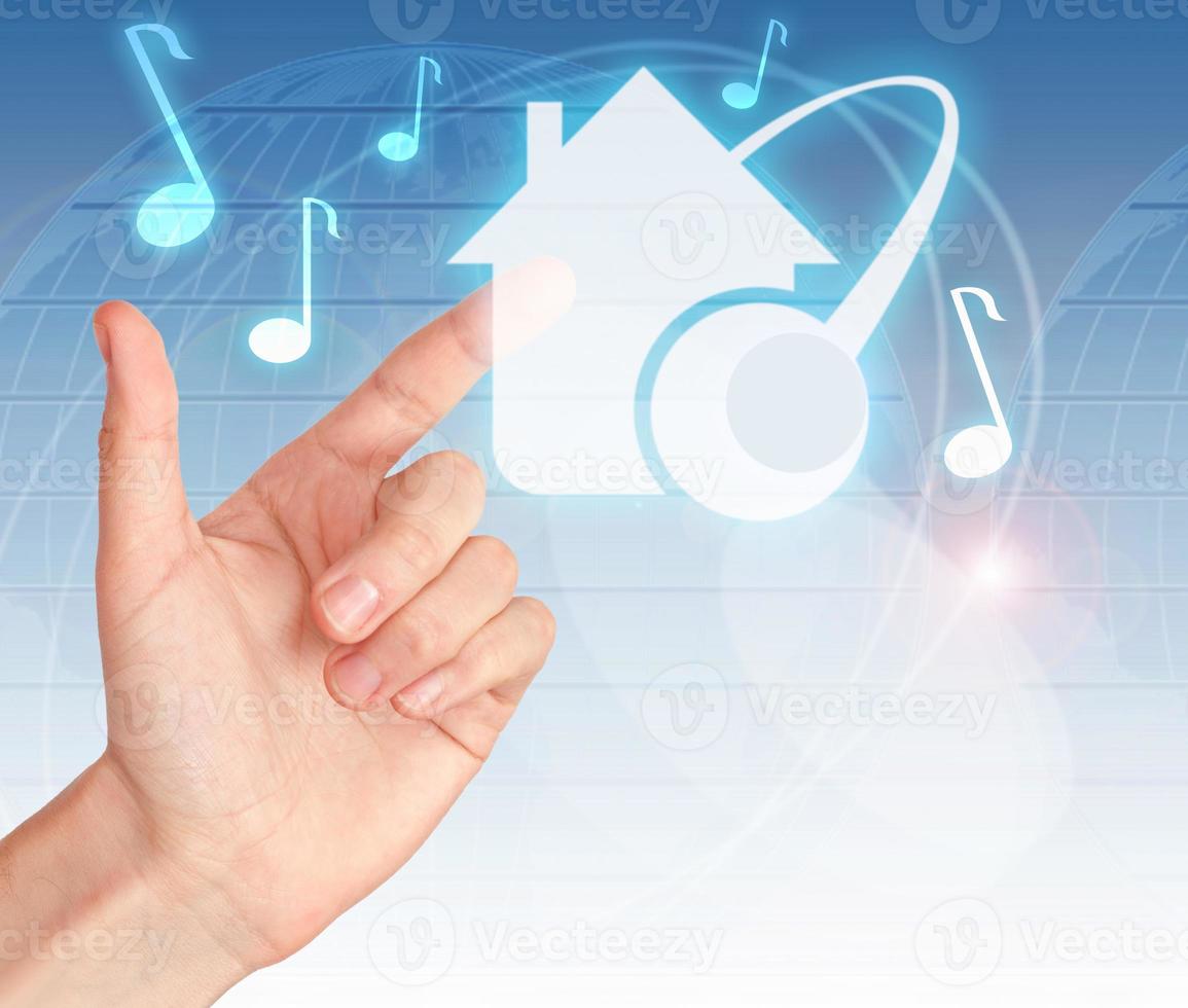 hand- drukken digitaal knop huis muziek- foto