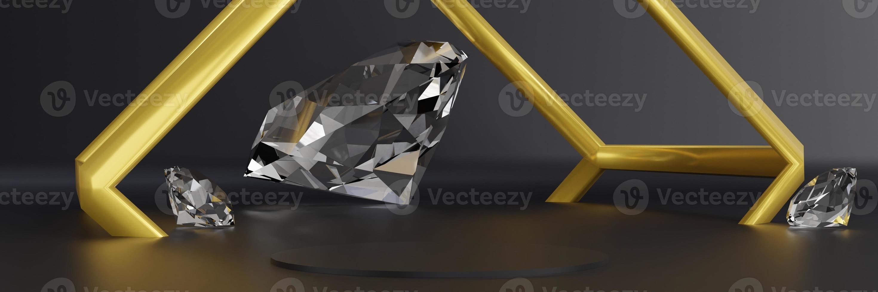 zwart cilinder podium met glimmend diamant. staan naar tonen producten. stadium vitrine met leeg ruimte voor presentatie. voetstuk Scherm. banier maat. website Hoes sjabloon. 3d weergave. foto