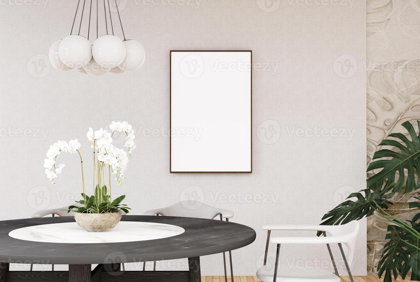 3d illustratie mockup blanco foto kader in leven kamer renderen