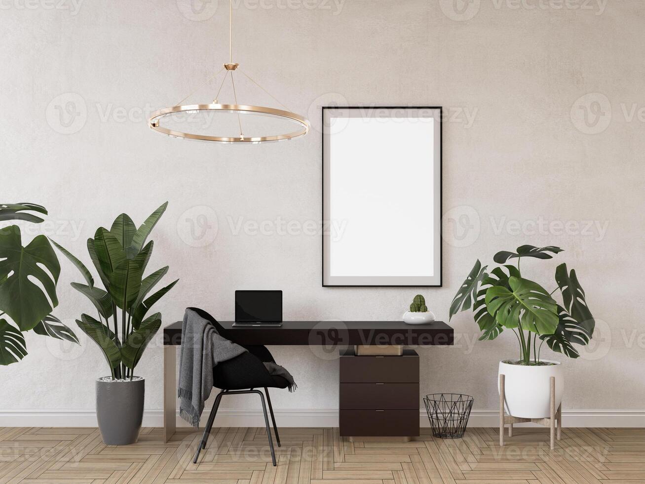 3d illustratie mockup blanco foto kader in leven kamer renderen