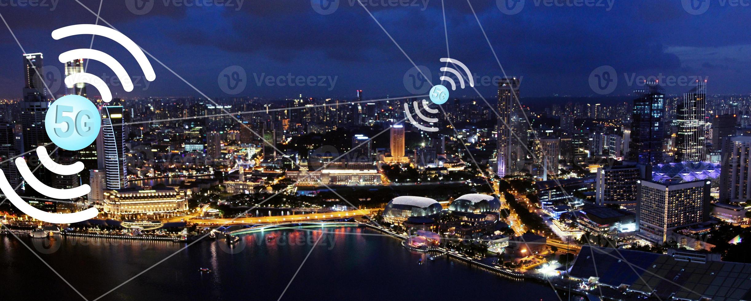 concept van toekomst technologie 5g netwerk systemen en internetten. 3d illustratie foto
