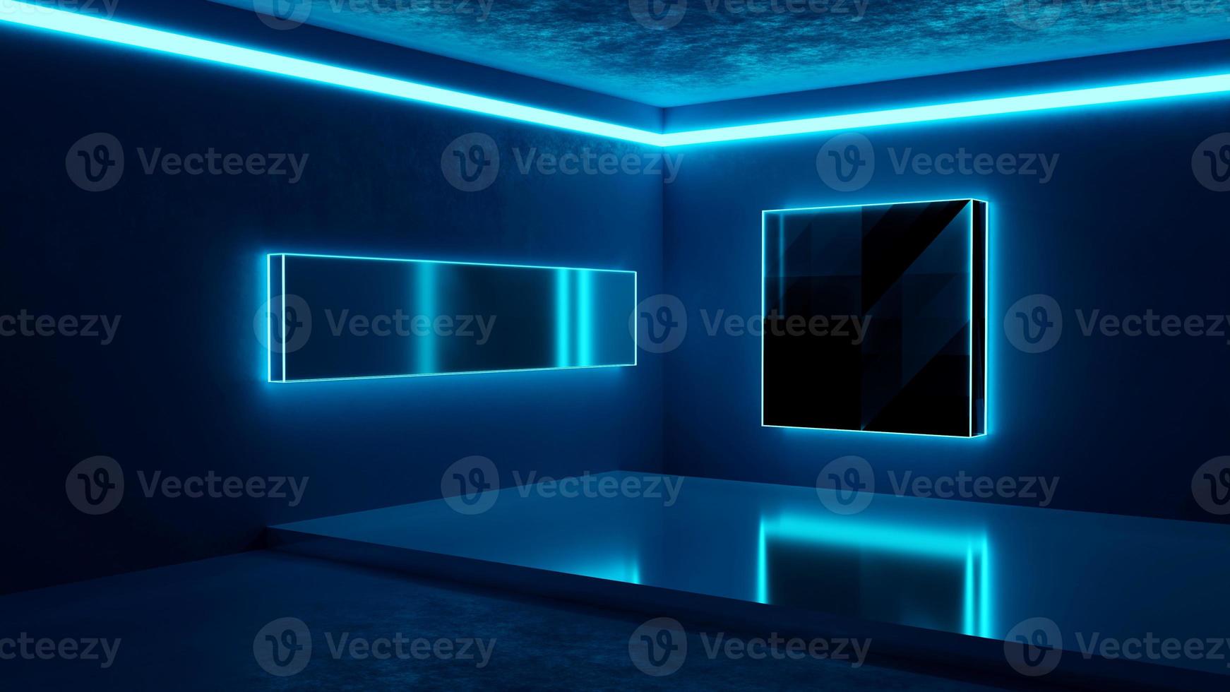 3d renderen cyber laboratorium tunnel neon blauw lichten sci fi futuristische cement visualisatie beton foto