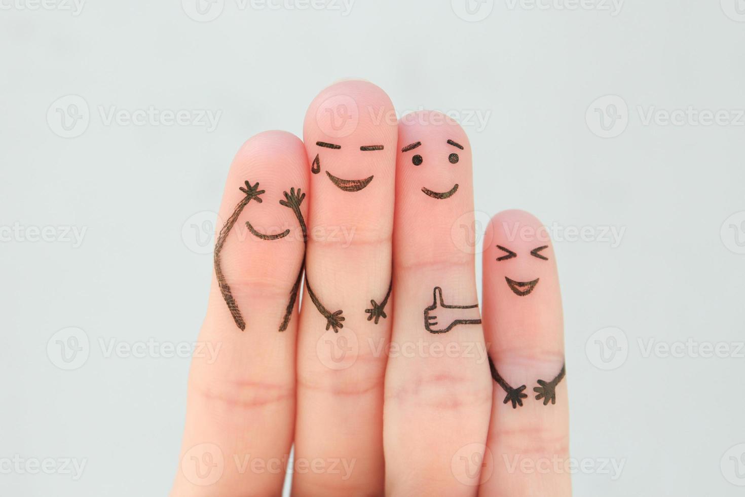 vingers kunst van familie. de concept van groep van mensen lachend. foto