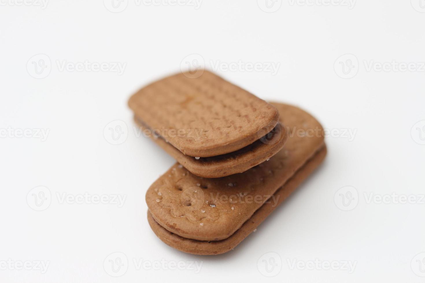 een dichtbij omhoog van chocola biscuit geïsoleerd Aan wit achtergrond. foto