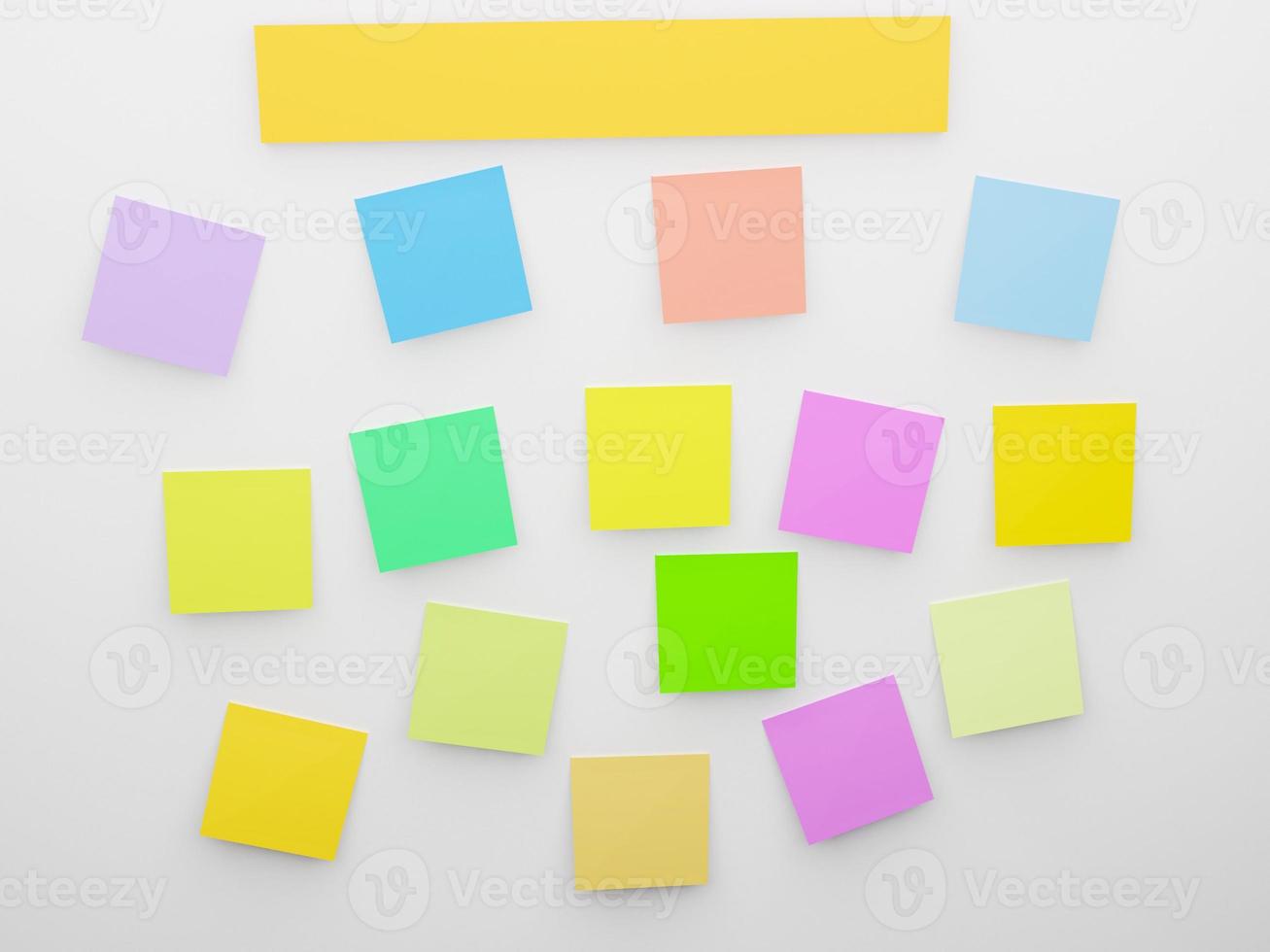 3D-rendering voor prachtige kleurrijke achtergrond, anti-vergeten notitiepapier aan de muur. met copyspace foto