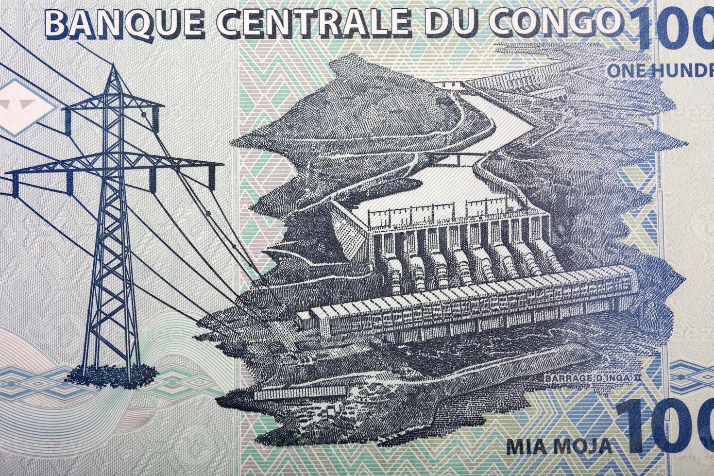 inga ii - hydro-elektrisch dam van Congolees franc foto