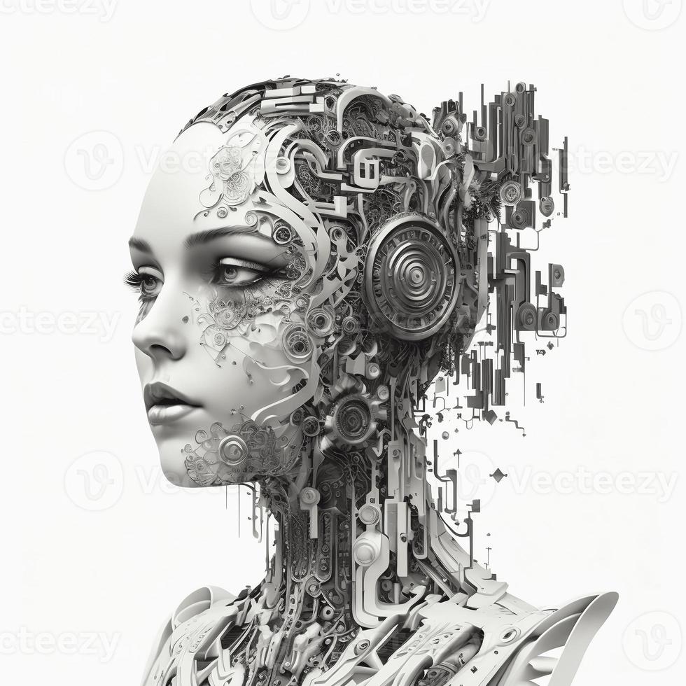 kunstmatig intelligentie- in humanoid hoofd, gemaakt met generatief ai foto