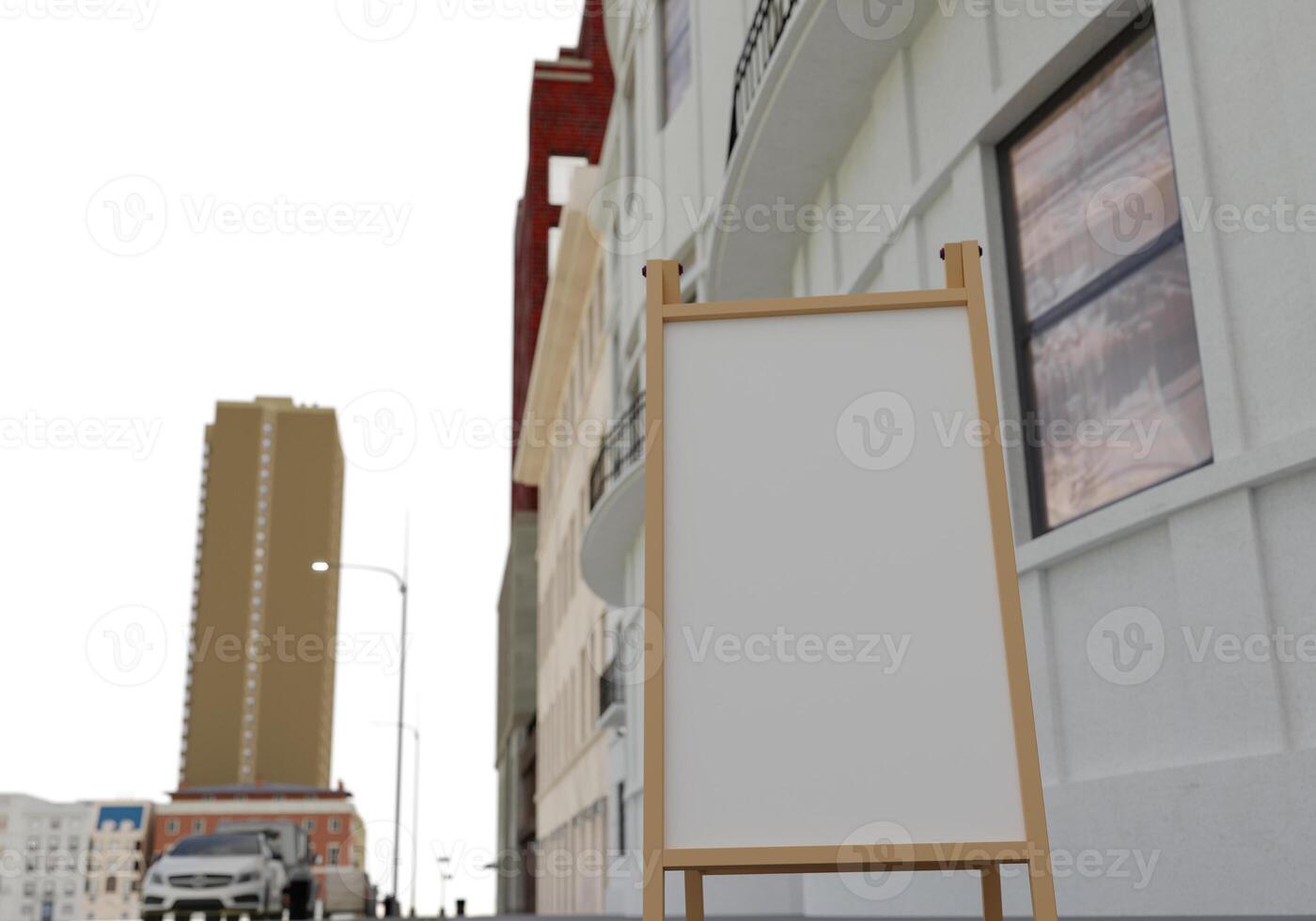 3d mockup blanco aanplakbord in downtown renderen foto