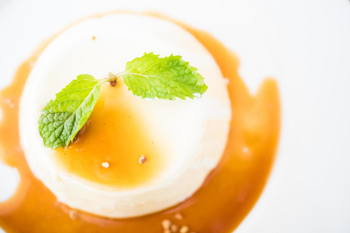 karamelpudding en panna cotta-dessert foto