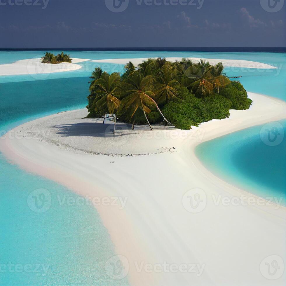 Maldiven wit zand strand en blauw transparant oceaan - ai gegenereerd beeld foto