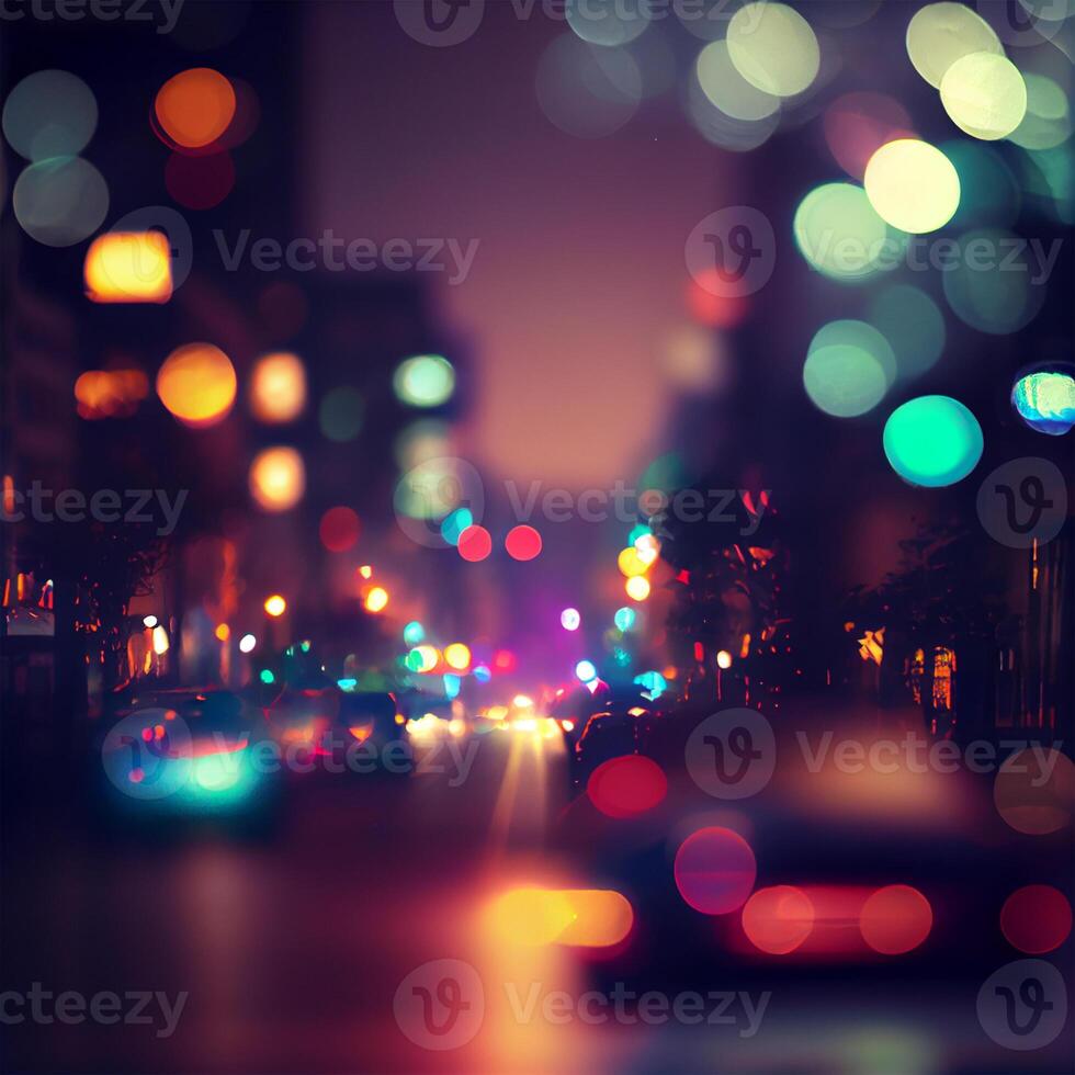 stad nacht landschap bokeh, wazig illustratie, stedelijk landschap Bij schemer tijd - ai gegenereerd beeld foto