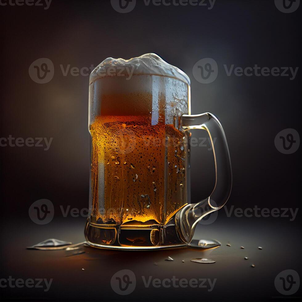 mok van vers schuimend bier - ai gegenereerd beeld foto