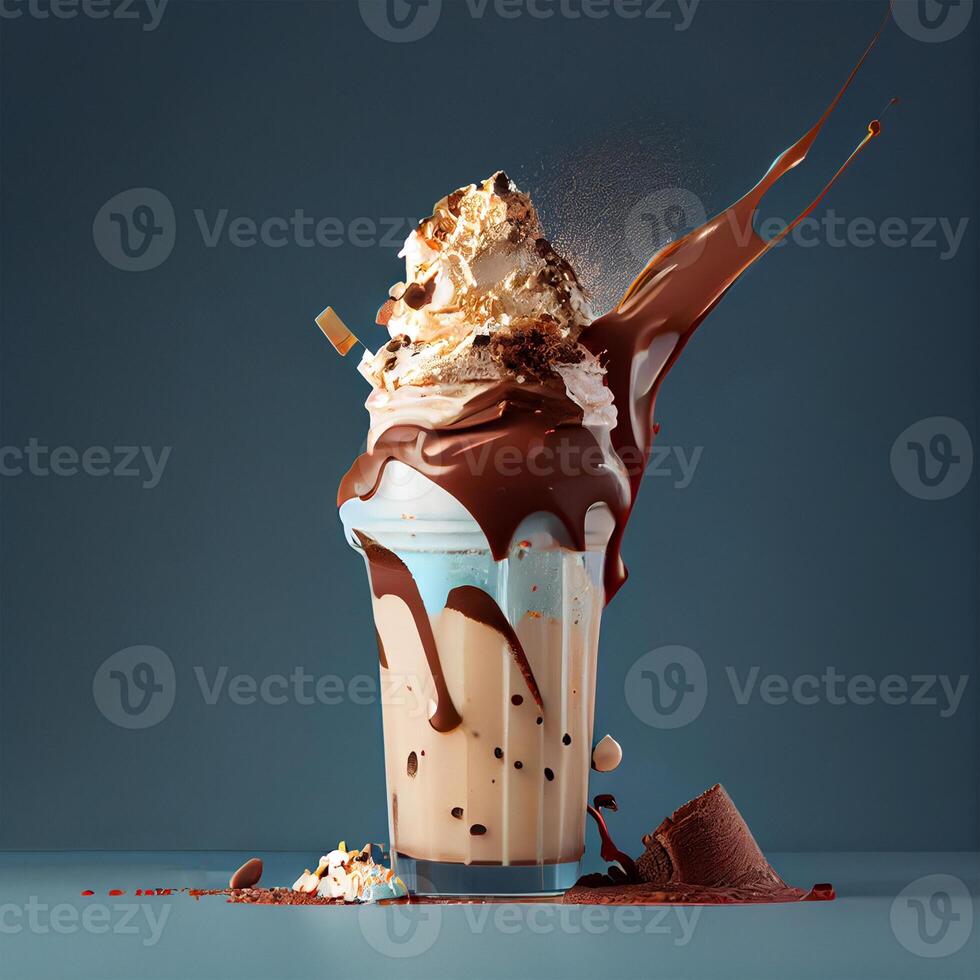 elegant mooi fruitig milkshake, chocola laten vallen spatten - ai gegenereerd beeld foto