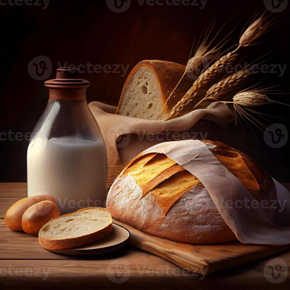 eigengemaakt vers zuurdesem brood, donker achtergrond - ai gegenereerd beeld foto