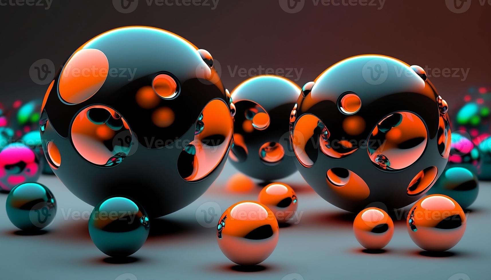 fotorealistisch 3d bollen en ballen van verschillend kleuren. glanzend effect 3d tafereel. foto