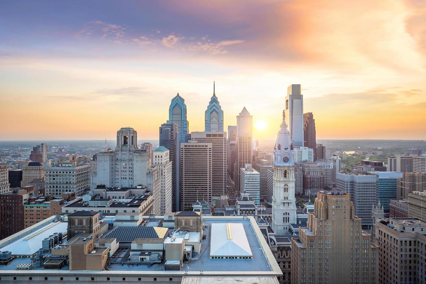 stadsgezicht van de skyline van de binnenstad van Philadelphia in Pennsylvania foto
