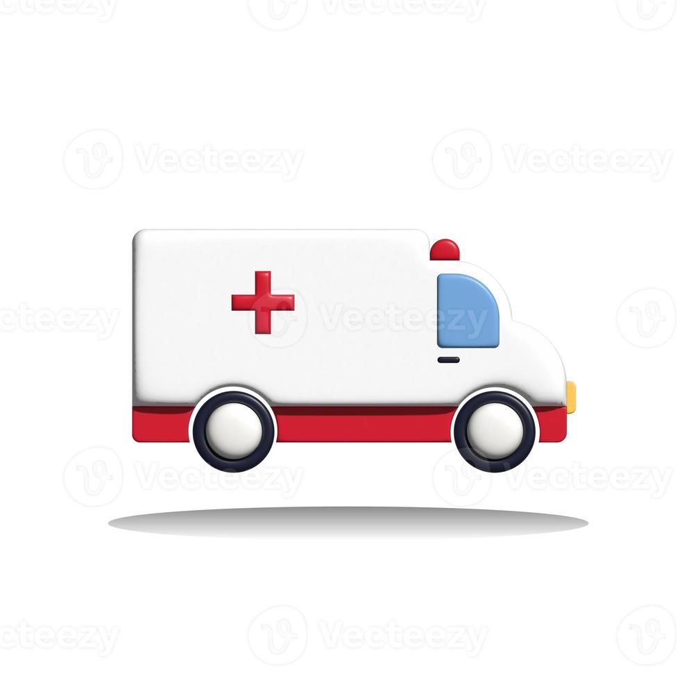 3d realistisch wit ambulance auto, medisch bestelwagen. medisch redden onderhoud, gezondheidszorg, noodgeval concept. foto