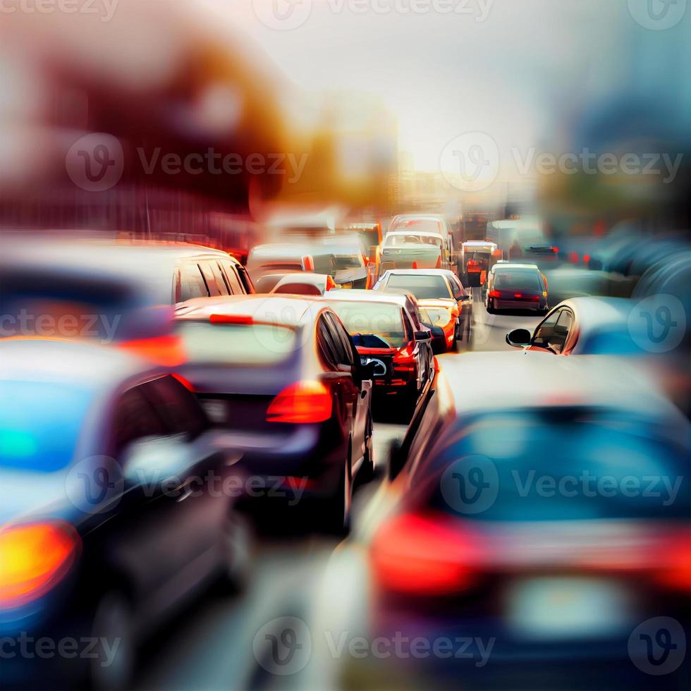 verkeer jam, wazig bokeh achtergrond - ai gegenereerd beeld foto