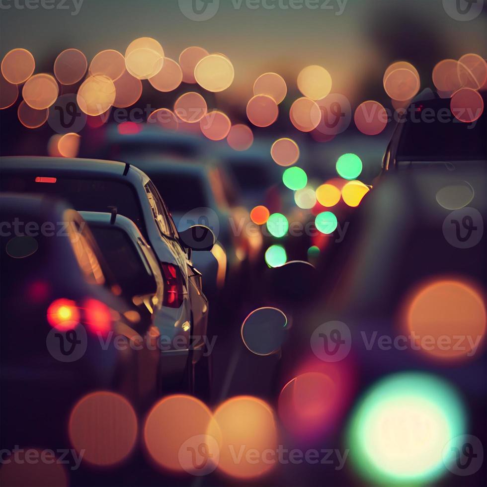 verkeer jam, wazig bokeh achtergrond - ai gegenereerd beeld foto