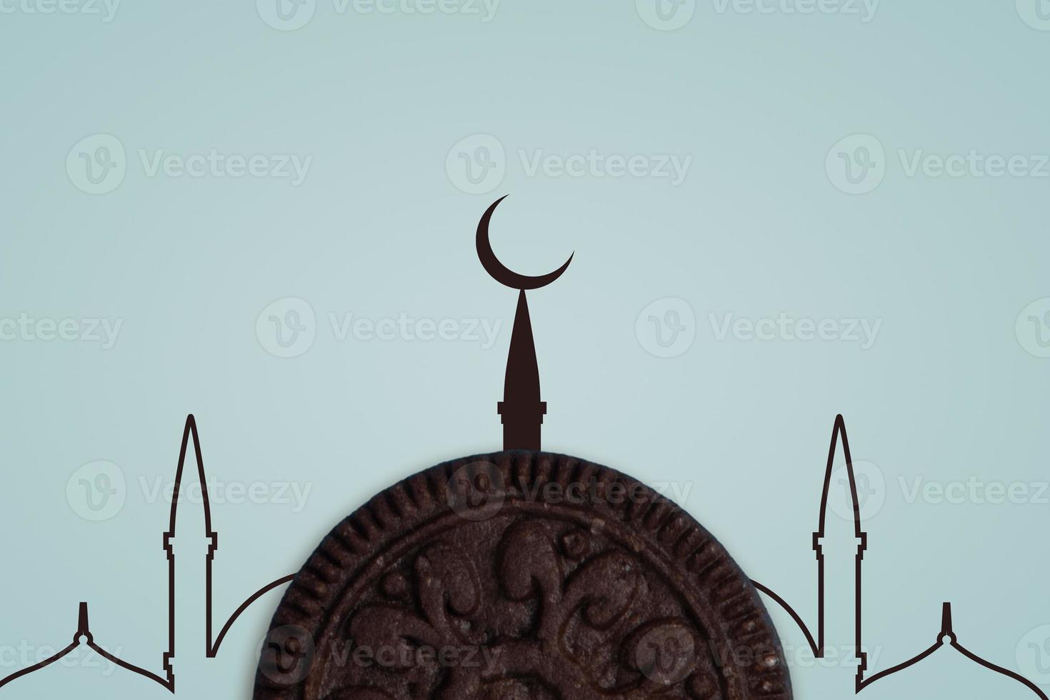 foto biscuit moskee gelukkig Ramadan, gelukkig eid, Ramadan groet, Islamitisch maan, Ramadan kareem en Islamitisch groet idee.