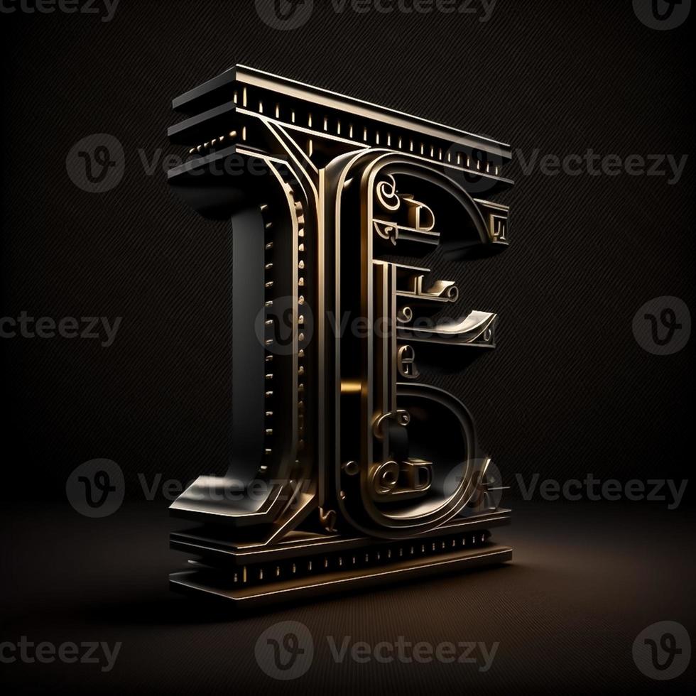 logo voor de brief e met een modern klassiek stijl ,3d alfabet Aan zwart achtergrond foto