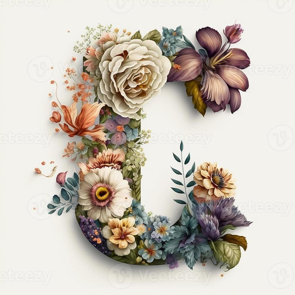 brief c met bloemen Aan een wit achtergrond foto