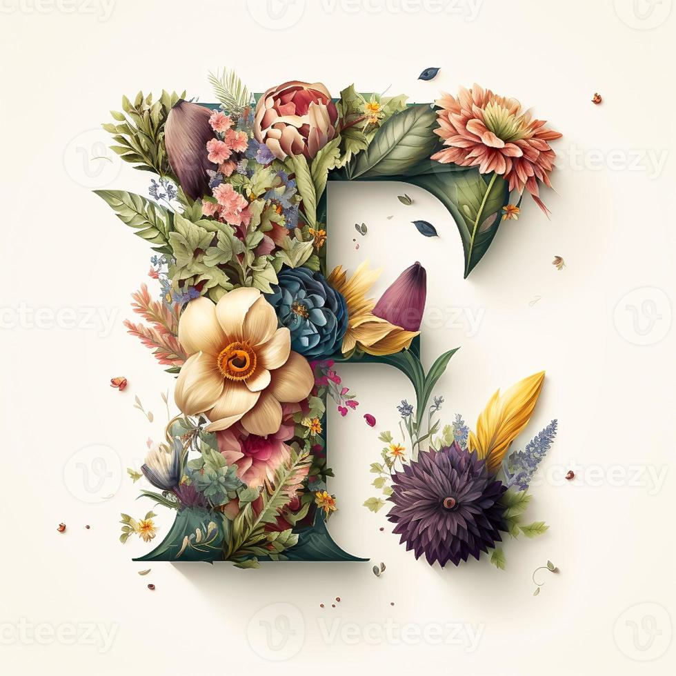 brief f met bloemen Aan een wit achtergrond foto