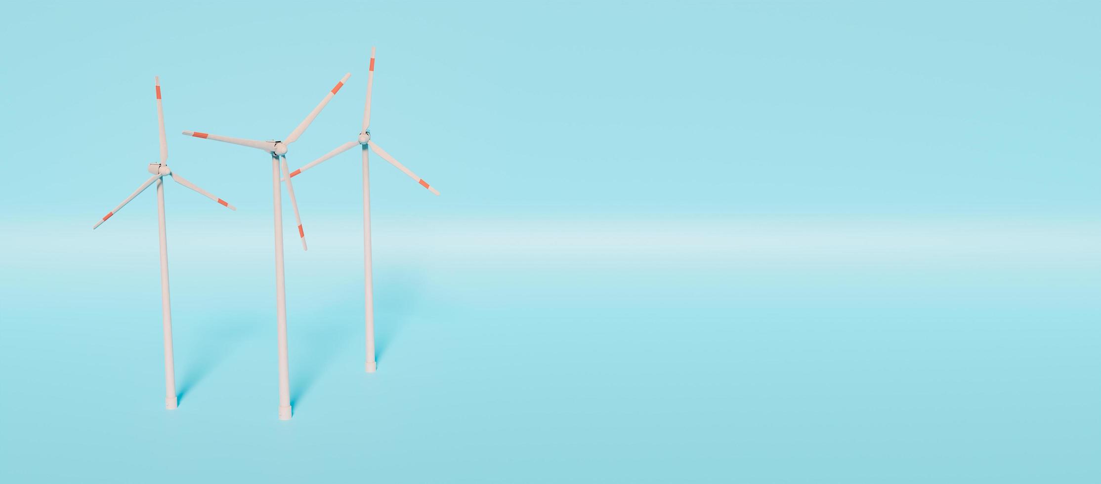 windturbines op lichtblauwe achtergrond, 3D-rendering foto