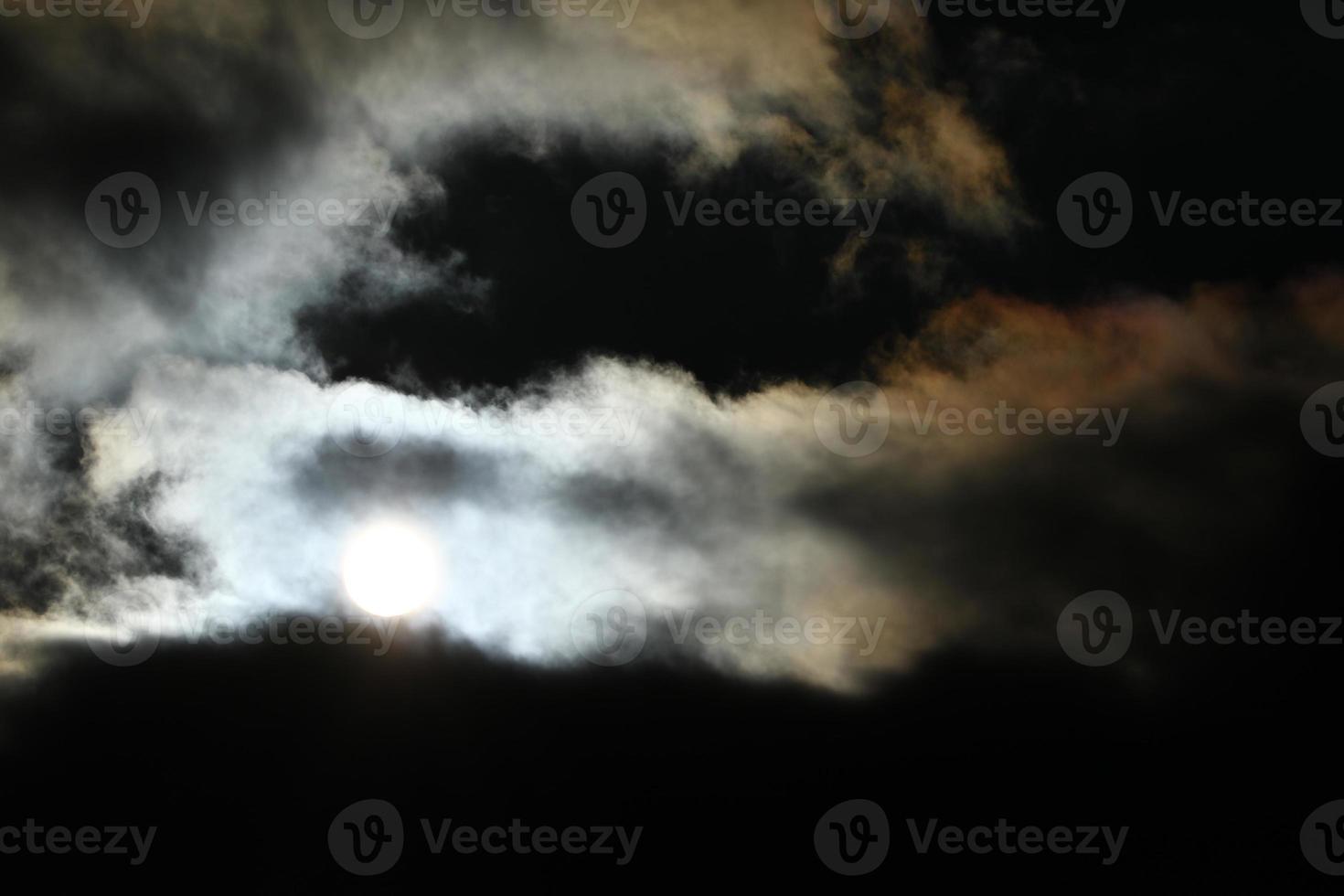 zon schijf achter verlicht wolken foto