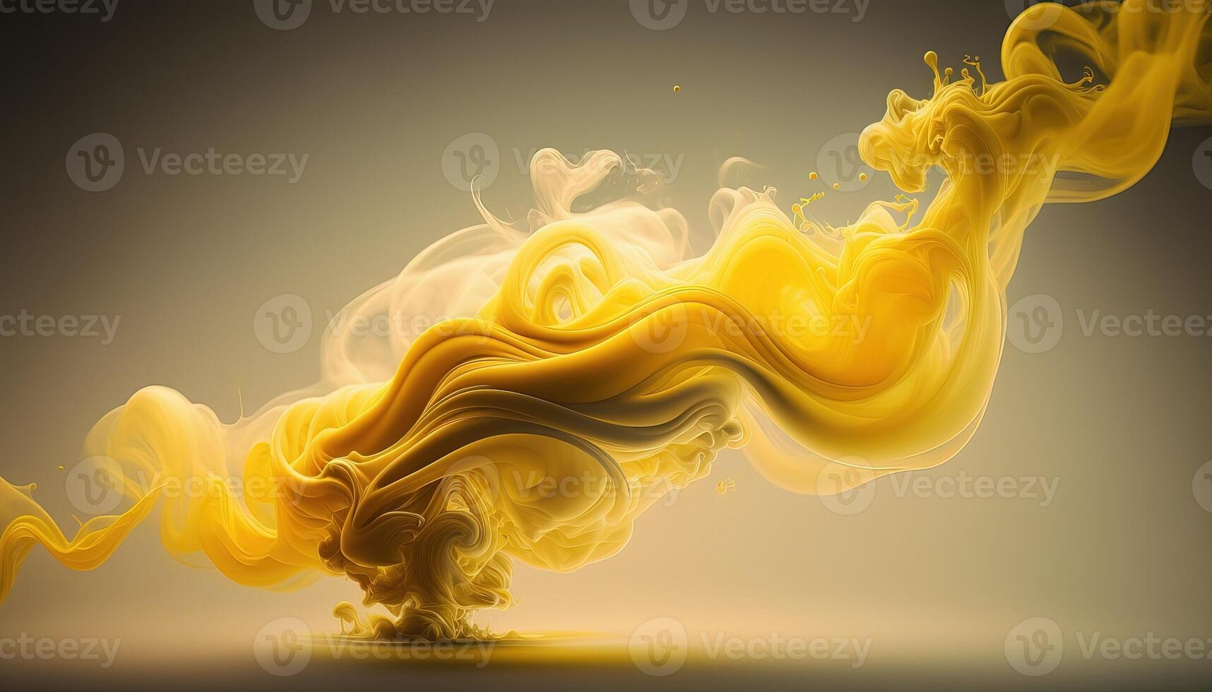 generatief ai, vloeiende licht geel rook met spatten. zacht vloeistof banier, voorjaar vrouw stemming, 3d effect, modern macro realistisch abstract achtergrond illustratie, inkt in water effect. foto