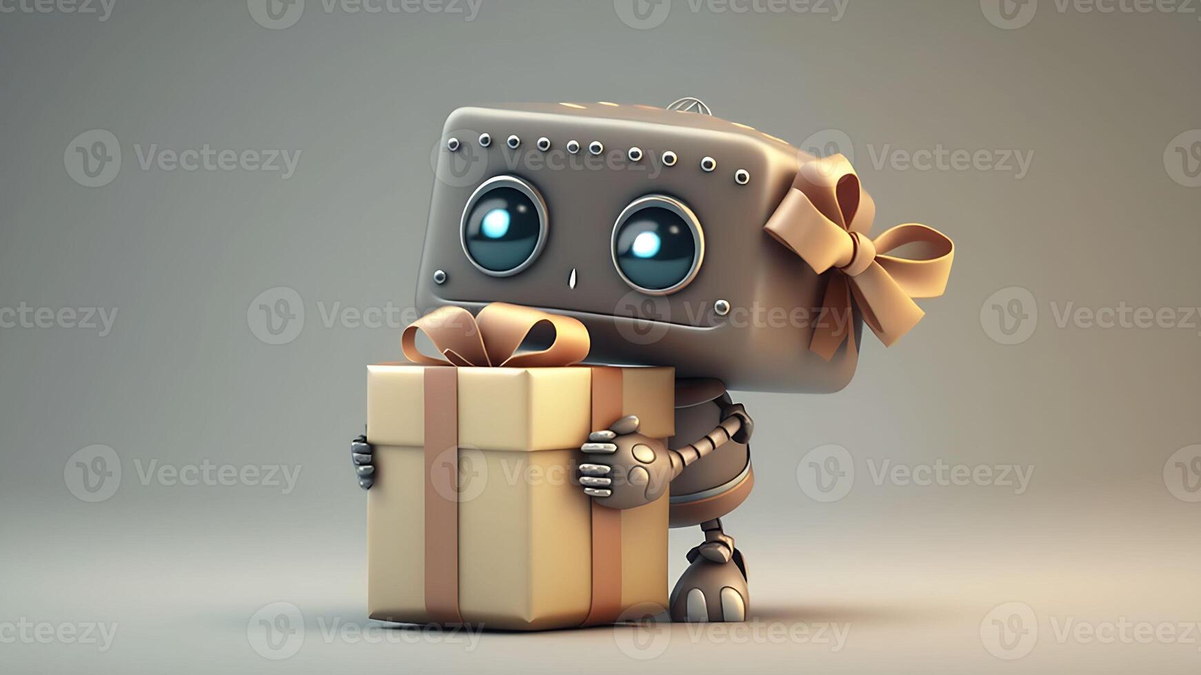 modern robot houden geschenk doos, generatief ai foto