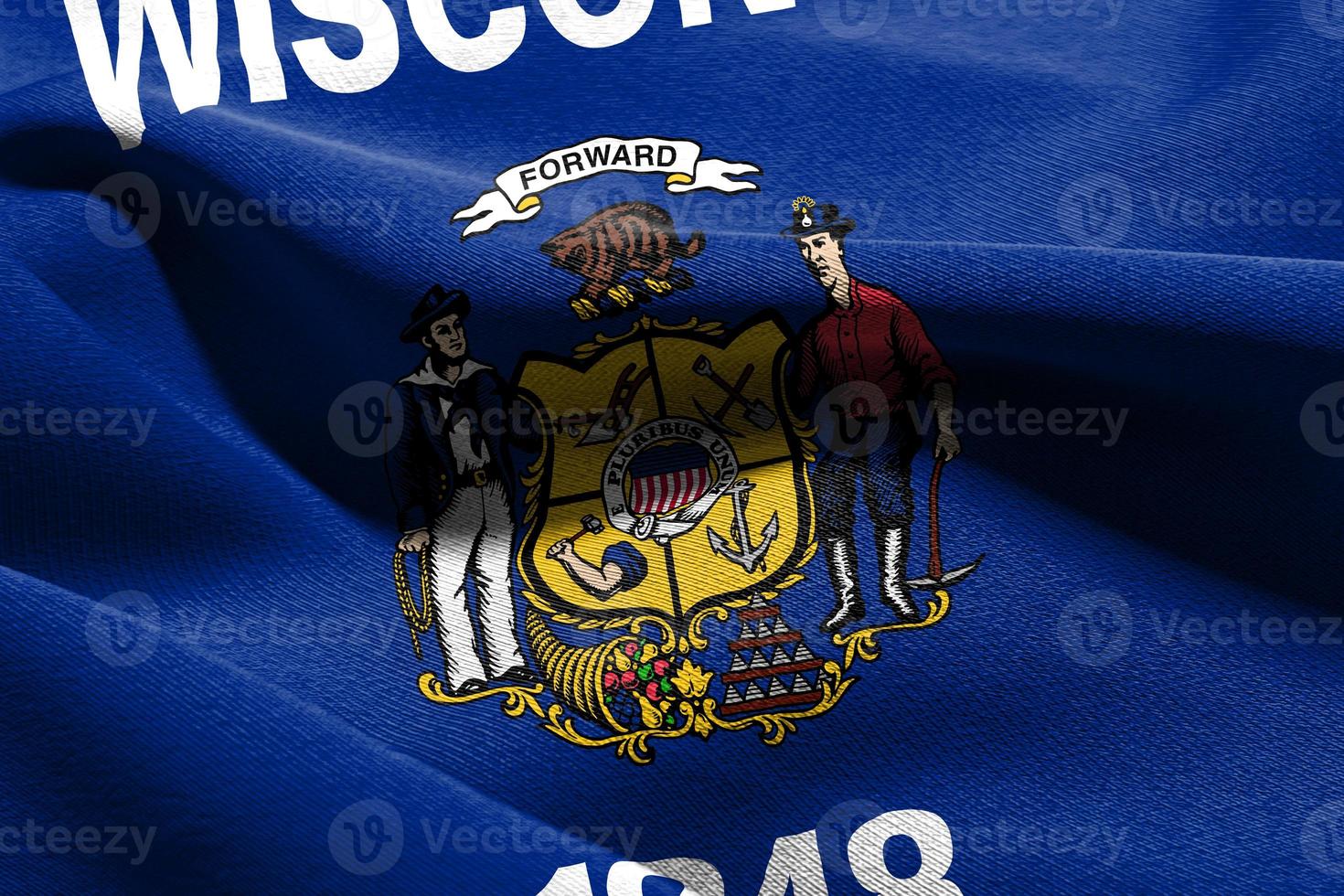 3d illustratie vlag van Wisconsin is een staat van Verenigde staten. w foto