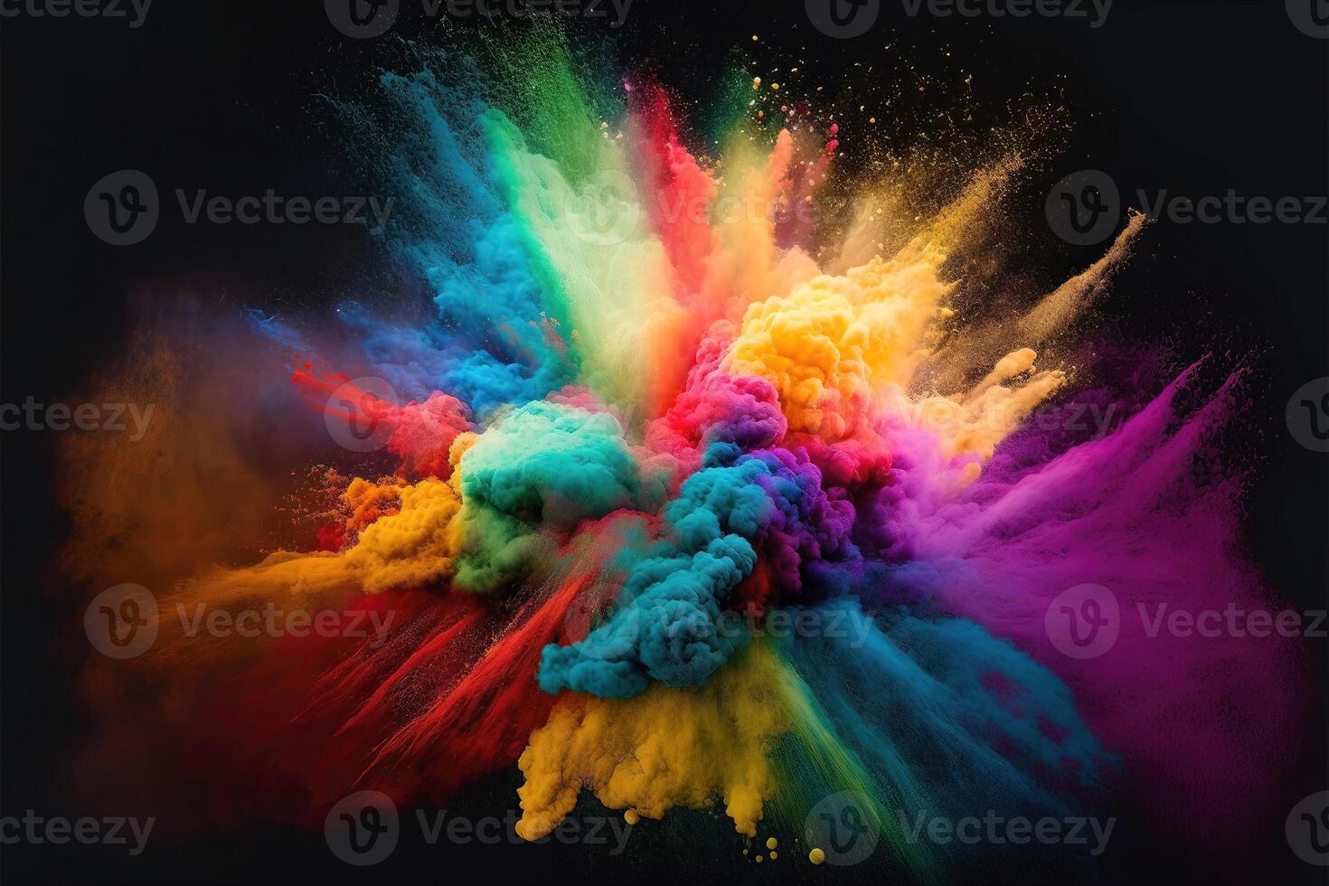 abstract fantasie kleurrijk pigment achtergrond. explosie poeder regenboog kleuren Aan zwart achtergrond. ai gegenereerd foto
