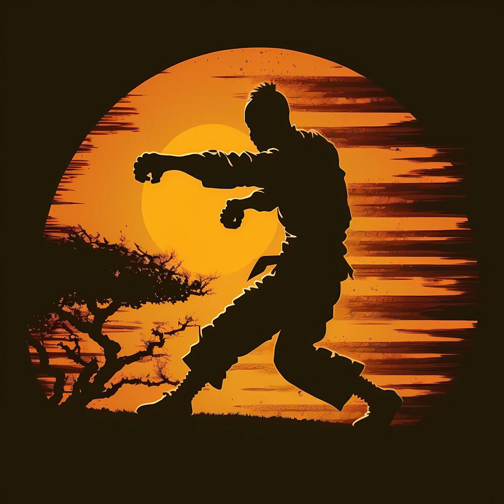 kungfu silhouet ai gegenereerd foto