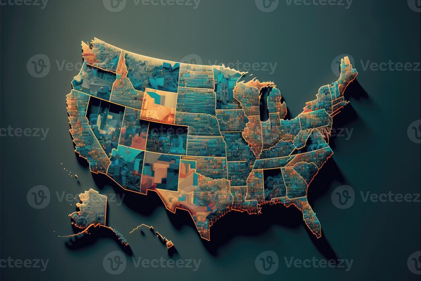 Verenigde Staten van Amerika kaart digitaal concept. ai gegenereerd foto