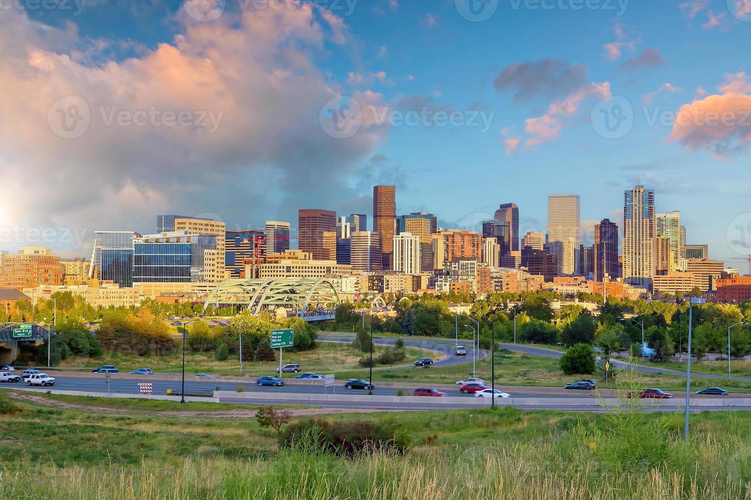 denver downtown stad horizon, stadsgezicht van Colorado in Verenigde Staten van Amerika foto