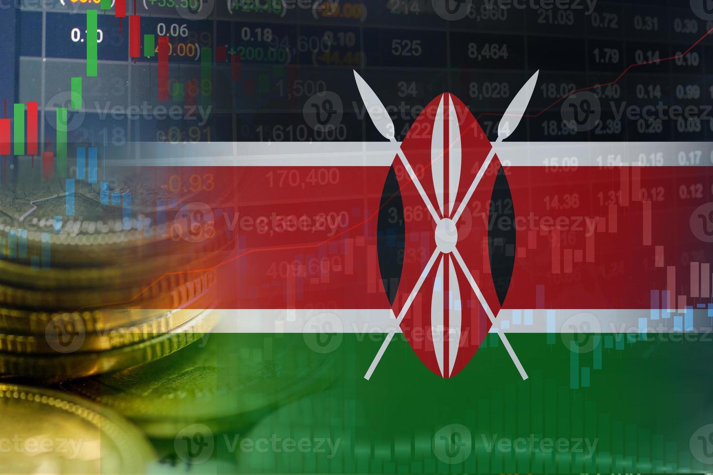 voorraad markt investering handel financieel, munt en Kenia vlag of forex voor analyseren winst financiën bedrijf neiging gegevens achtergrond. foto