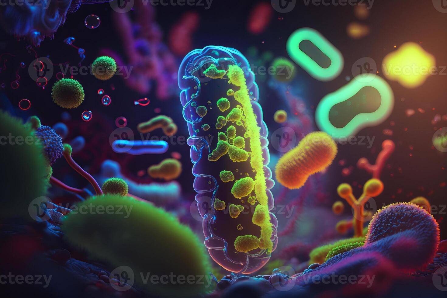 bacterie cellen onder microscoop achtergrond, bacterie ziekte epidemie. generatief ai foto