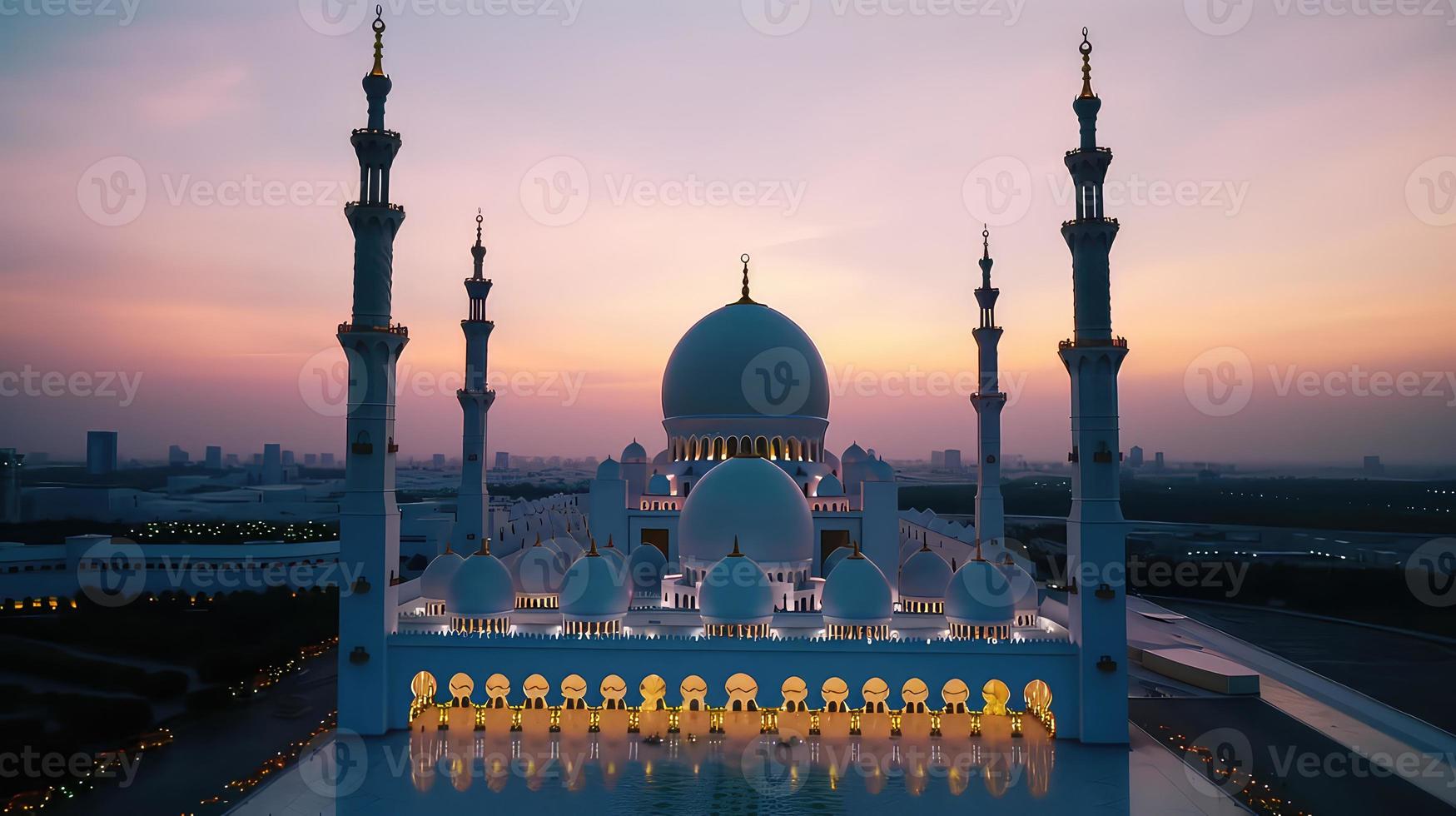 abu dhabi, vae, sjeik zayed groots moskee in de abu dhabi, Verenigde Arabisch emiraten Aan een zonsondergang visie achtergrond. foto