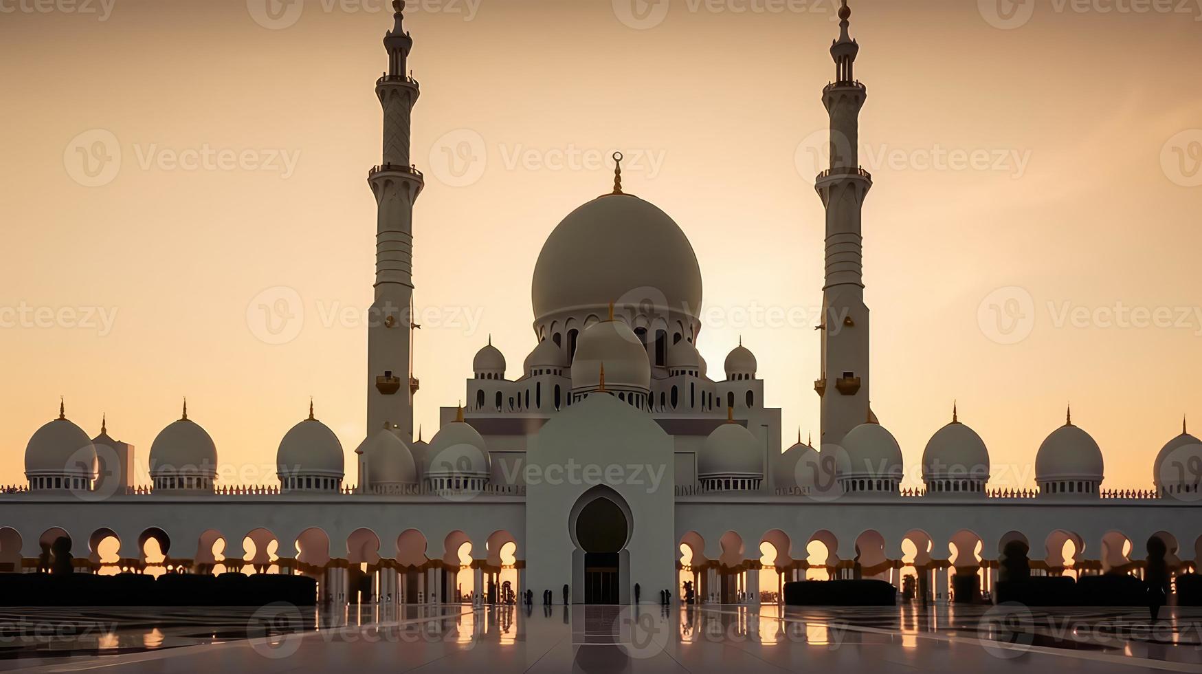 abu dhabi, vae, sjeik zayed groots moskee in de abu dhabi, Verenigde Arabisch emiraten Aan een zonsondergang visie achtergrond. foto