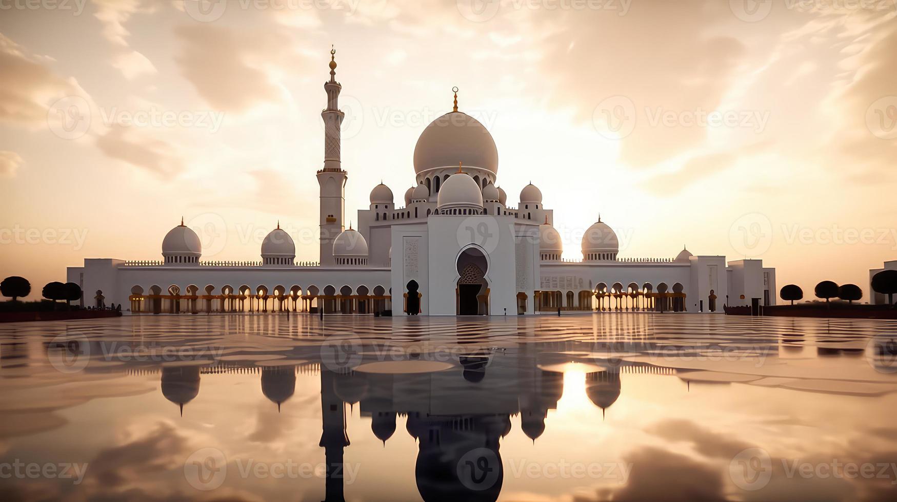 abu dhabi, vae, sjeik zayed groots moskee in de abu dhabi, Verenigde Arabisch emiraten Aan een zonsondergang visie achtergrond. foto