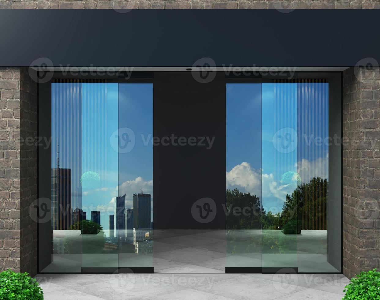 automatisch zwart glijden deuren kantoor facade mockup foto