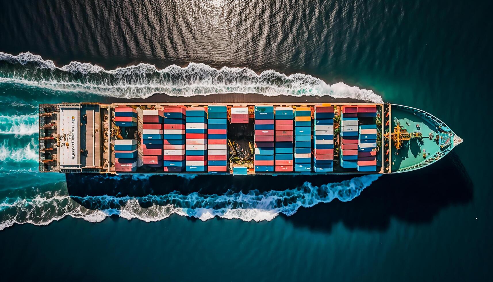 antenne visie van lading houder schip. bedrijf logistiek vervoer in de oceaan, generatief ai foto