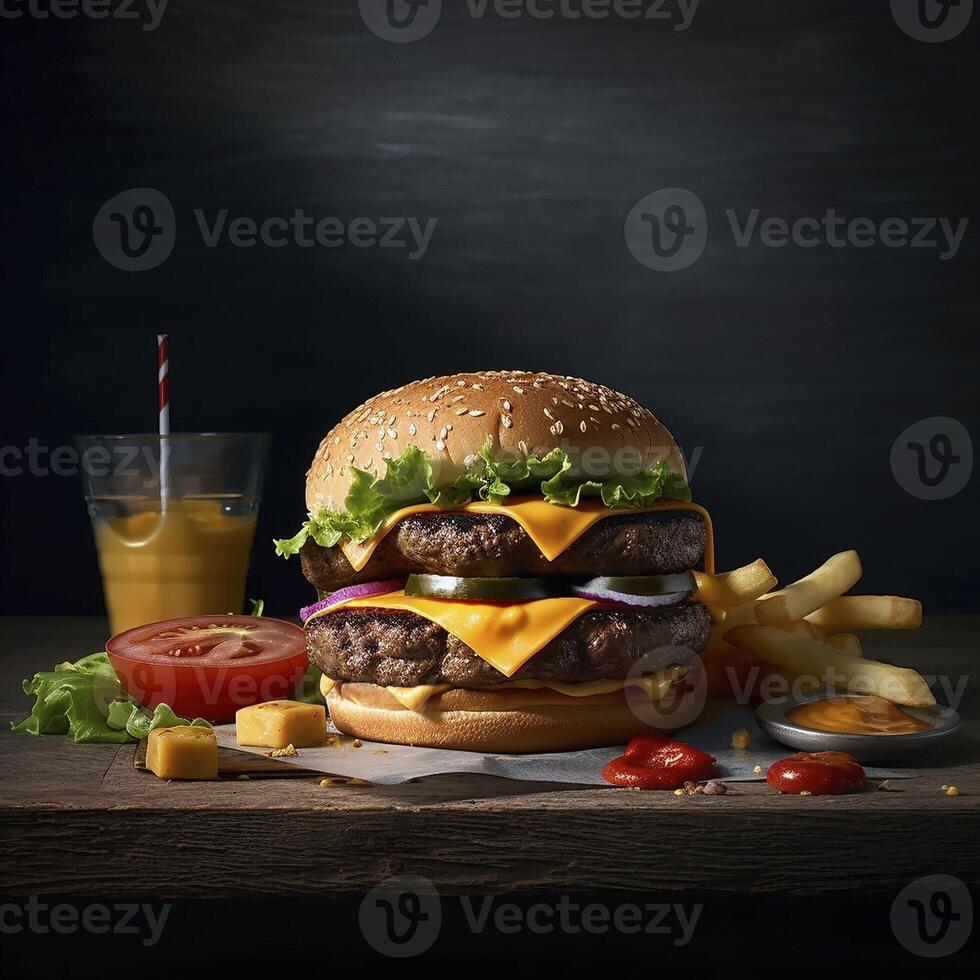 heerlijk hamburger Aan de tafel, gemaakt met generatief ai foto