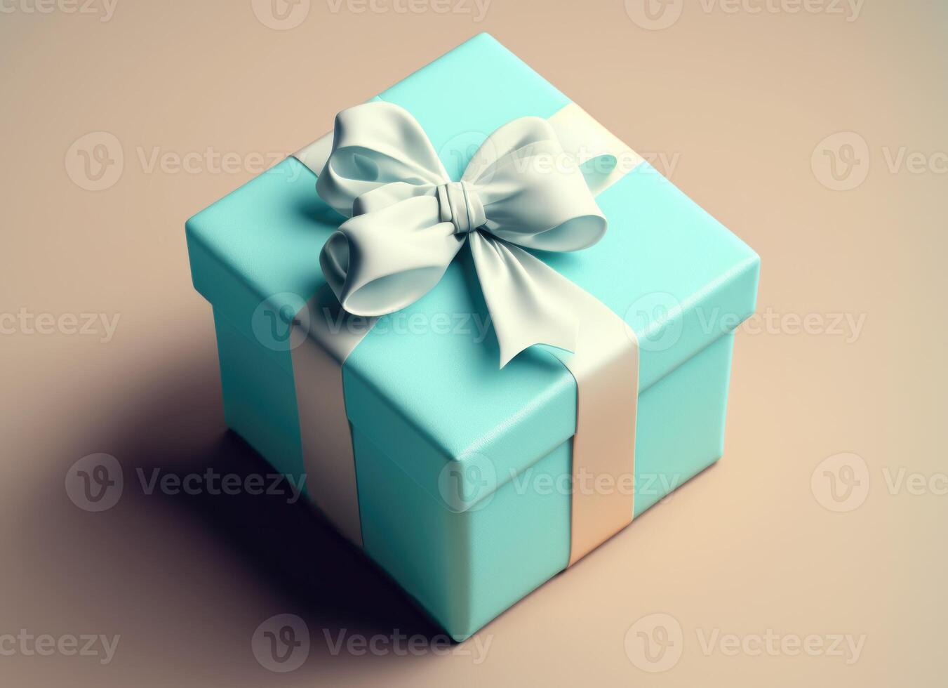 ai gegenereerd blauw geschenk doos met blauw lint Aan pastel toon achtergrond foto