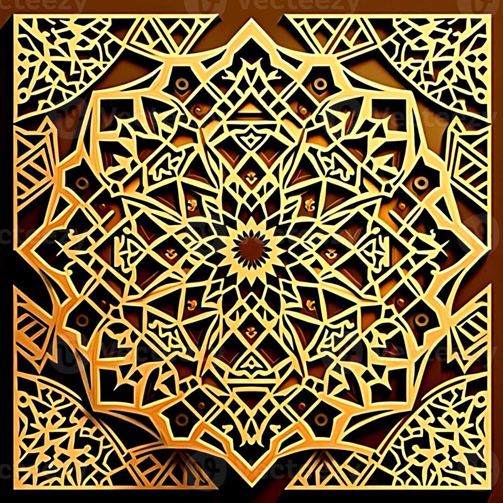 mooi Islamitisch patroon, Ramadan mubarak, kalligrafische abstract gouden bruin achtergrond foto