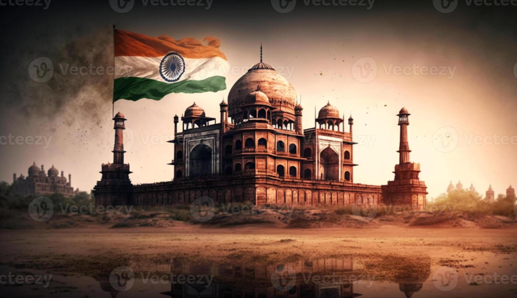 Indisch vlag met de beroemd mijlpaal ai gegenereerd foto