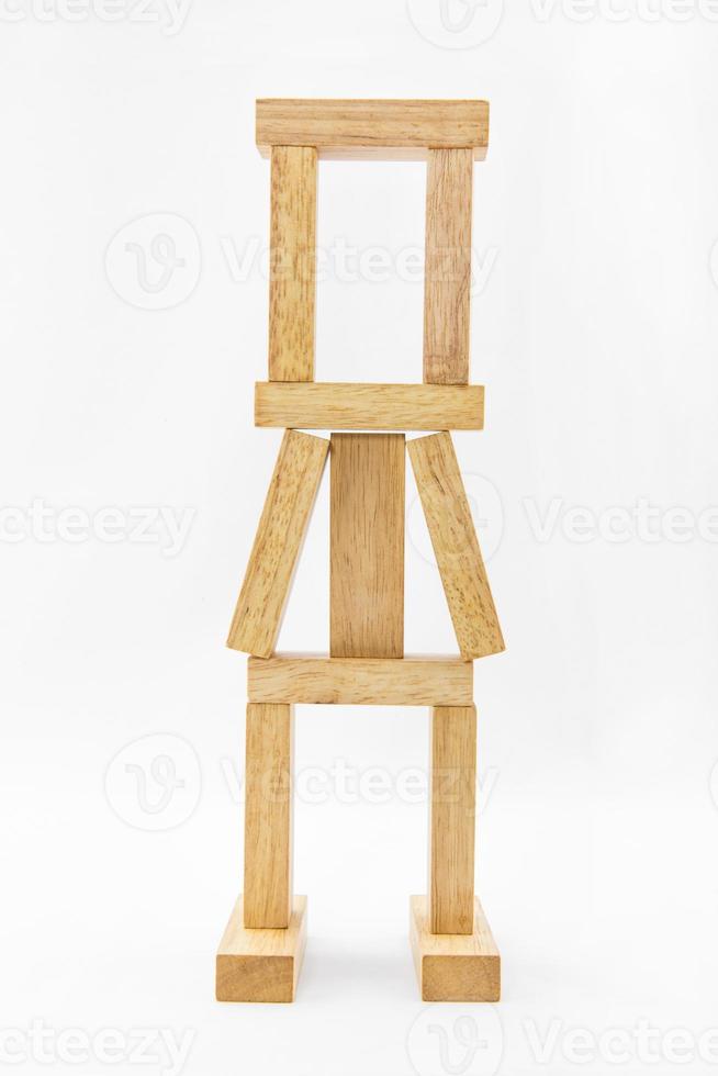 blokken van hout geïsoleerd Aan wit achtergrond, menselijk vorm foto